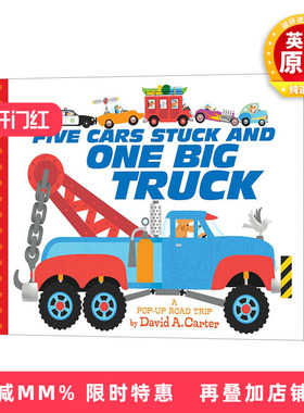 英文原版 Five Cars Stuck And One Big Truck 五辆车和一辆大卡车 绘本 翻翻书 英文版 进口英语原版书籍儿童全英语书