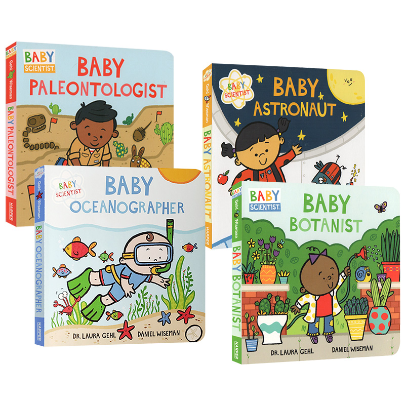 儿童科学家纸板书4册 英文原版 Baby Scientist 植物 海洋 宇宙太空 动物考古百科知识绘本 幼儿STEM启蒙科普图画书 英文版英语书