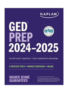 英文原版 GED Test Prep 2024-2025 2 Practice Tests+Proven Strategies+Online 卡普兰GED考试备考指南 英文版 进口英语原版书籍