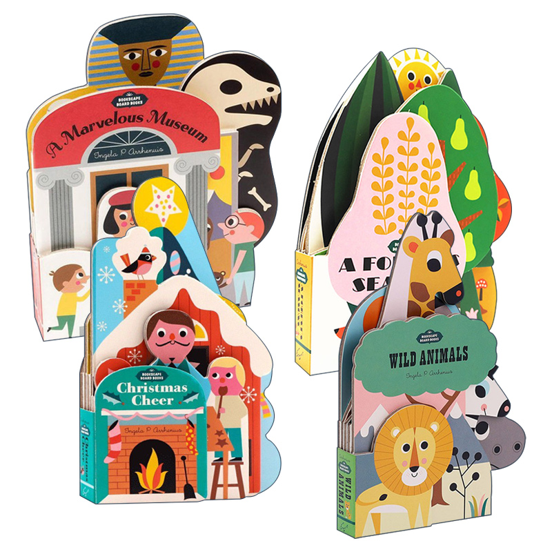 英文原版 Bookscape Board Books 异形纸板书 4册 森林四季 一个奇妙的博物馆 圣诞节 野生动物 英文版幼儿英语启蒙书籍 进口书