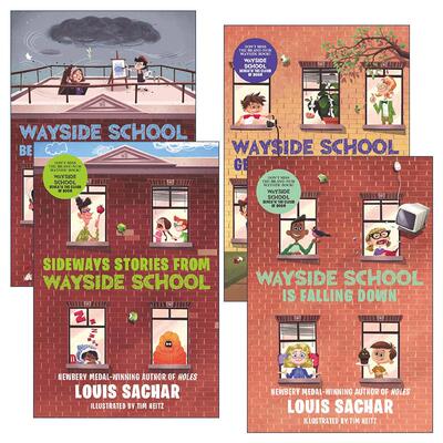 英文原版 Wayside School 歪歪路小学系列1-4册 章节桥梁书 荒诞故事 我们的学校要倒了 新来的代课老师英文版 进口英语原版书籍