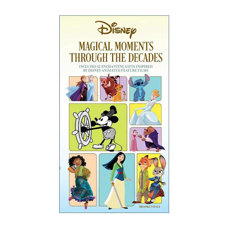 英文原版 Disney Magical Moments Through the Decades 迪士尼几十年来的神奇时刻 电影画册 含贴纸 徽章 钥匙扣 海报 英文版