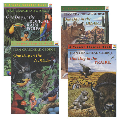 英文原版 One Day in the Tropical Rain Forest/Woods/Desert/Prairie在热带雨林/树林/沙漠/草原的一天4册 生态科普章节书英文版