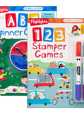 英文原版 Highlights Learn-and-Play 亮点边玩边学系列2册 123印章游戏/ABC旋转游戏 学龄前儿童字母学习活动书 含抽认卡 进口书