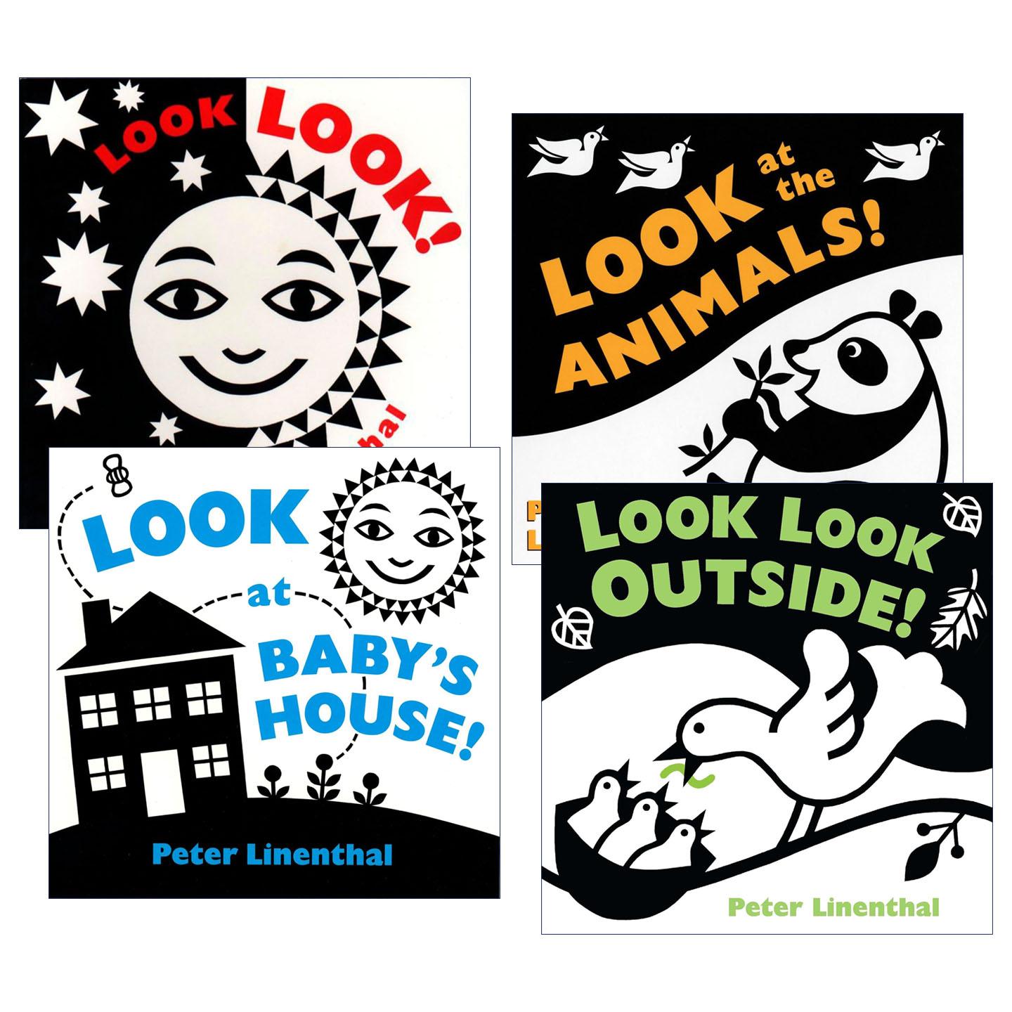 英文原版 Look...by Peter Linenthal 儿童启蒙认知绘本4册 纸板书 黑白对比插图 Peter Linenthal 英文版 进口英语原版书籍