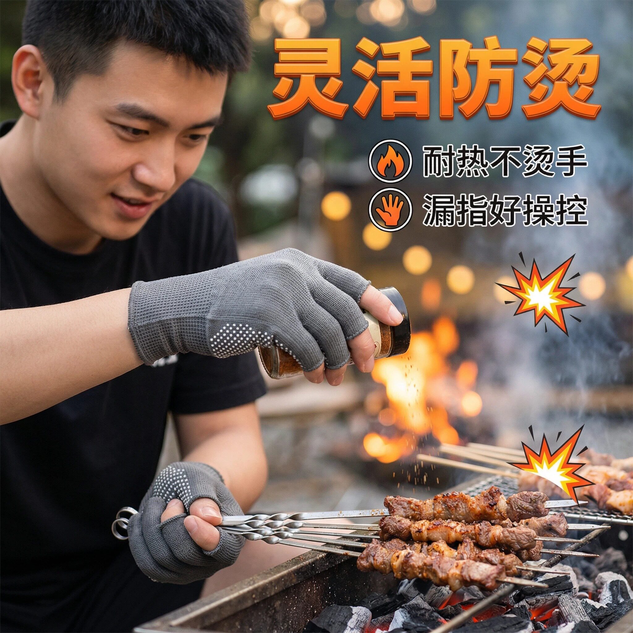 烧烤师傅专用防烫耐高温手套炸串炒菜撒料防火防油溅薄款厨师五指