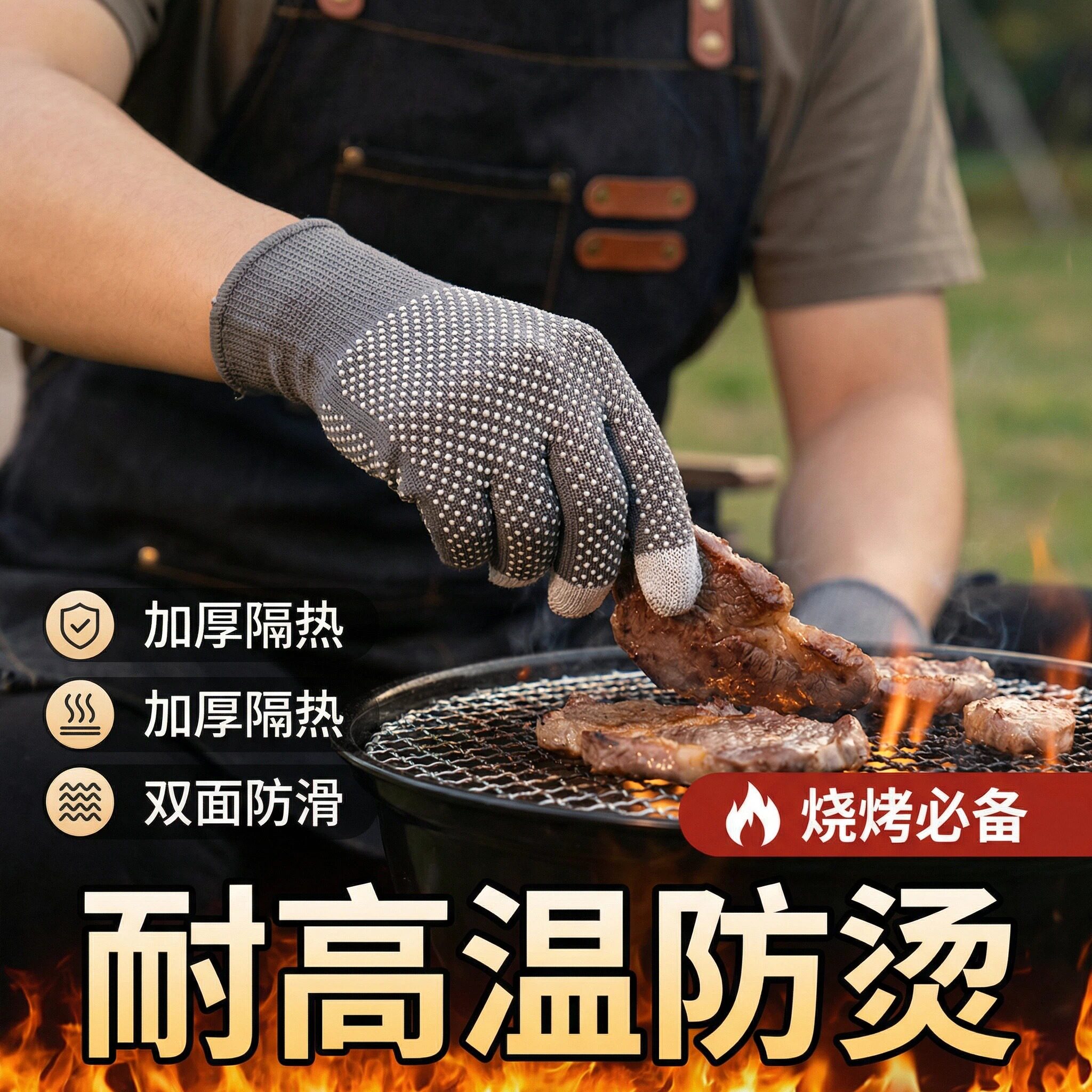 烧烤师傅专用防烫耐高温手套炸串炒菜厨师厨房做饭铁板烧穿串撒料