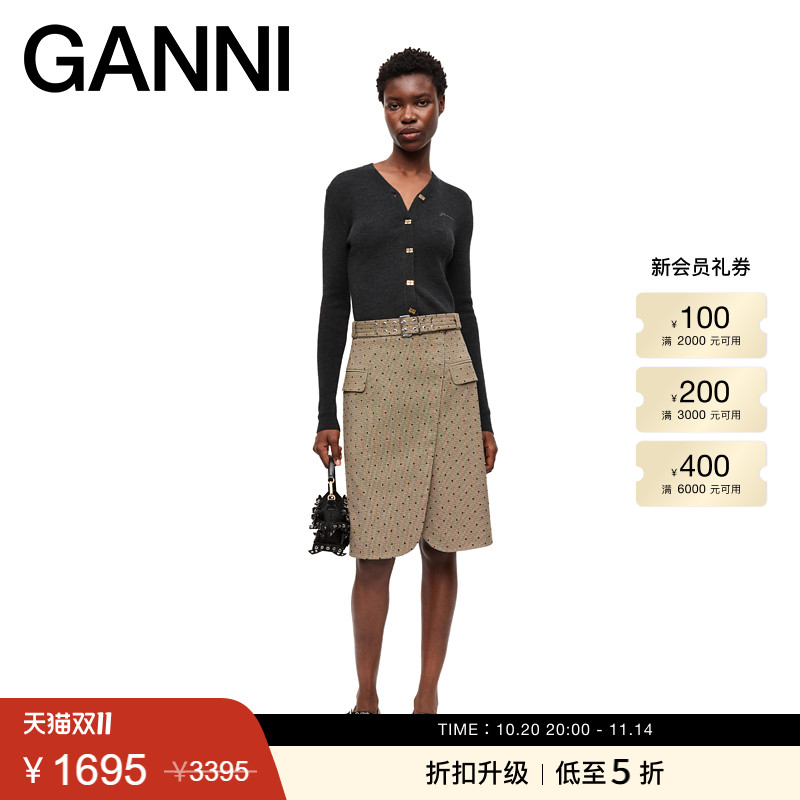 【甄选再降】GANNI女装 经典格纹圆点修身西装半身裙 W0297177