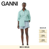 GANNI女装 薄荷绿条纹廓形休闲上衣衬衫 F9022879