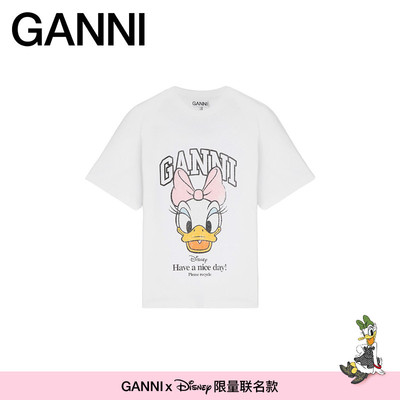【GANNI x Disney】黛丝印花棉质休闲短袖T恤上衣 A1050133151