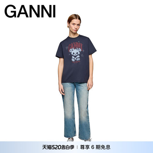 【春夏新款】GANNI女装 趣味恶魔小熊印花短袖T恤上衣A1050183252