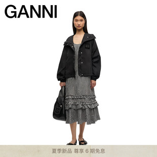GANNI女裝 新品 黑色廓形寬松連帽沖鋒衣夾克 夏季 W0736099