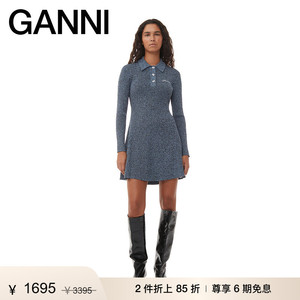 【折上2件85折】GANNI女装 湖蓝蝴蝶裙子纽扣针织连衣裙 K2156695