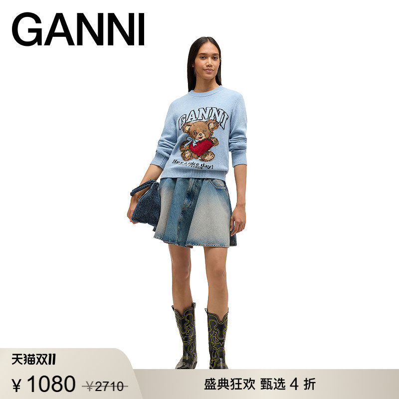 【甄选折扣】GANNI女装 印花长袖针织衫秋季薄款毛衣 A1070047646