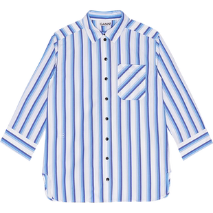 GANNI女装 银湖蓝条纹廓形长袖上衣衬衫 F9153695