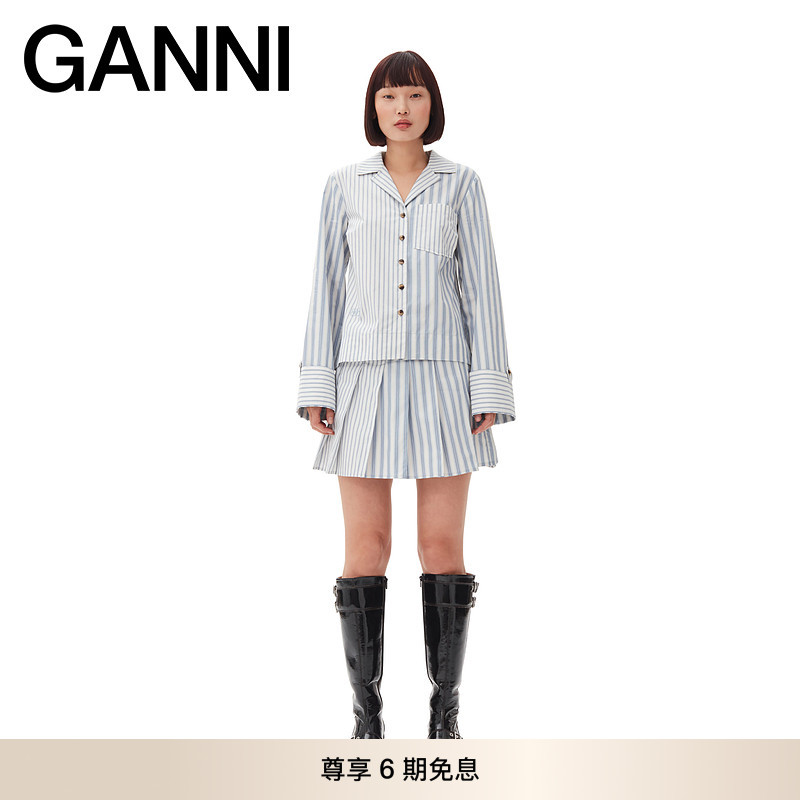 GANNI女装 白鹭色百搭条纹舒适短裙休闲风半身裙百褶裙 F9599135图片
