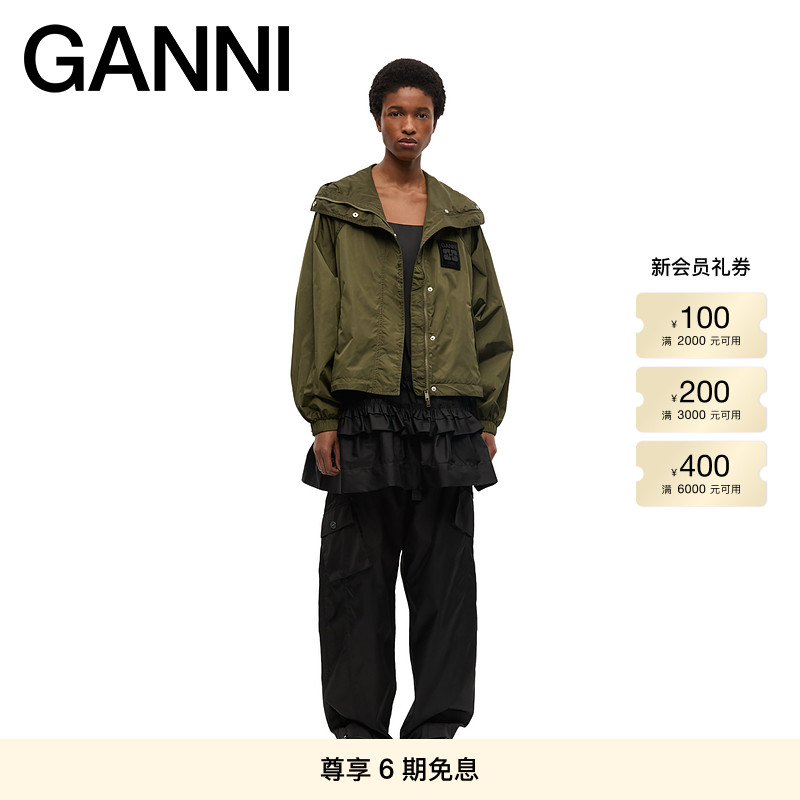 GANNI女装时尚廓形宽松连帽户外冲锋衣夹克 W0737861