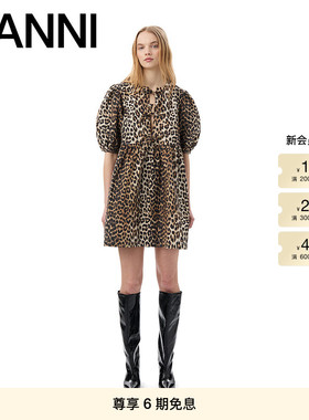 GANNI女装 豹纹泡泡袖娃娃裙短裙连衣裙 F9758943