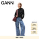 GANNI女装 蓝色锦缎复古碎花满印宽松牛仔裤 J1871566