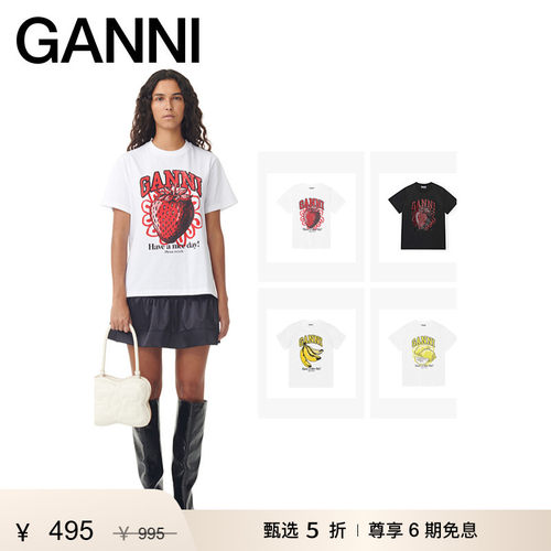 印花可爱无袖GANNI白色T恤