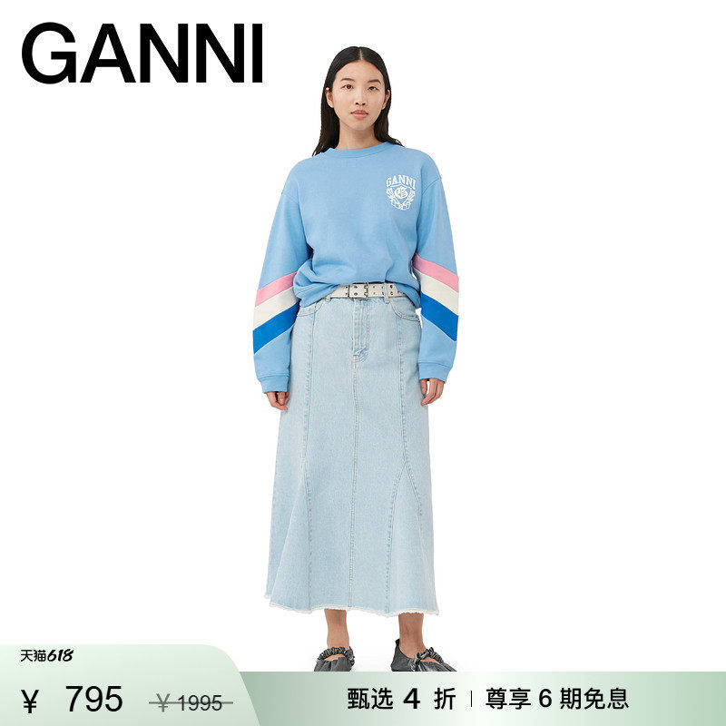 【惊喜首降】GANNI女装 学院风条纹廓形套头运动衫卫衣 T3656695