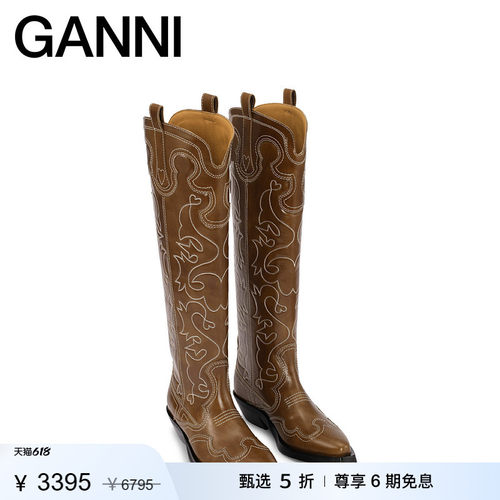 皮革西部靴女鞋GANNI复古
