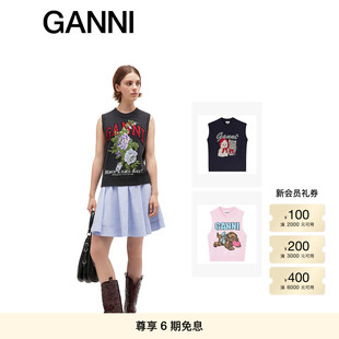 GANNI女装 经典款趣味动物玫瑰图案甜美马甲背心无袖毛衣针织衫