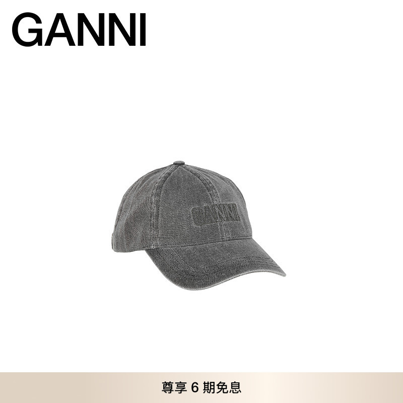 【明星同款】GANNI女士 黑色logo款可调节鸭舌帽棒球帽 A5759099