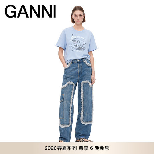【春夏新款】GANNI女装 蓝色美人鱼短袖童话纯棉T恤 A1050238326