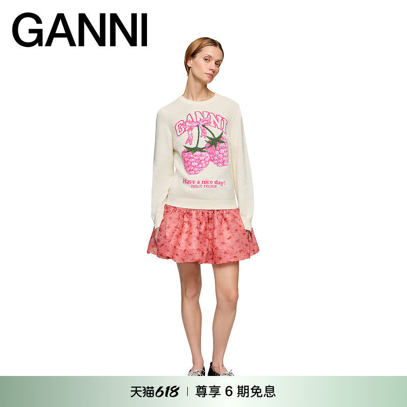 【春夏新款】GANNI女装 树莓图案针织套衫长袖毛衣 A1070275135
