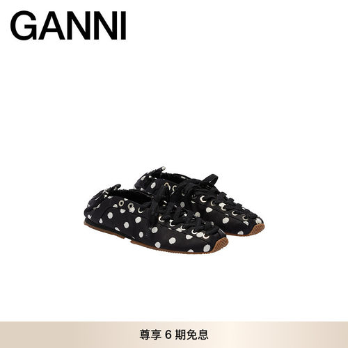 【春夏新款】GANNI女鞋 黑色经典波点复古平底芭蕾鞋 B1040016099