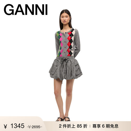 【折上2件85折】GANNI女装 黑白时尚泡泡灯笼半身裙短裙W0465099