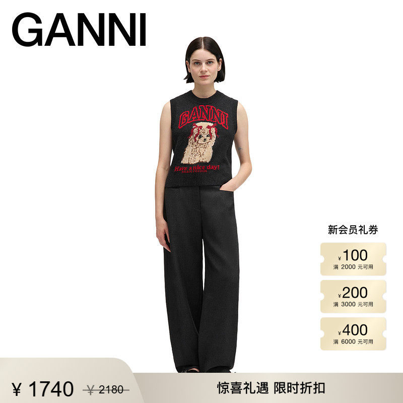 【限时优惠】GANNI女装 贵宾犬马甲背心无袖针织毛衣 A1070044052