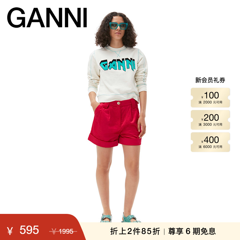 春夏圆领卫衣GANNI印花撞色缝线