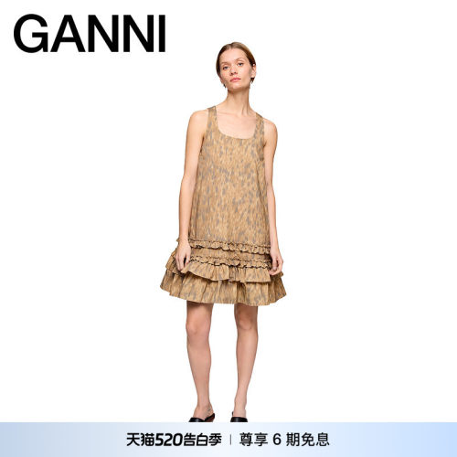 【春夏新款】GANNI女装 复古优雅百褶A字背心连衣裙 A1030480ZZT