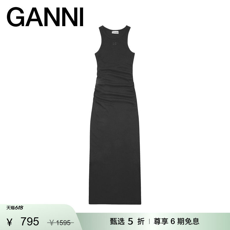 【甄选折扣】GANNI女装 简约纯色修身背心裙长款连衣裙 T3935099