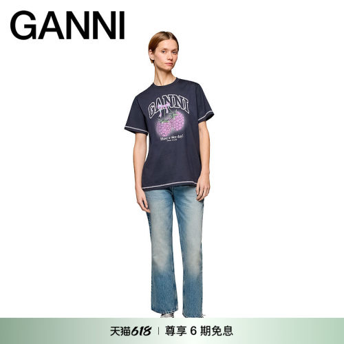 【春夏新款】GANNI女装 经典树莓印花宽松短袖T恤 A1050219252