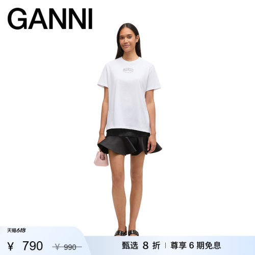 【甄选折扣】GANNI女装 亮白色简约LOGO款短袖T恤上衣A1050057151