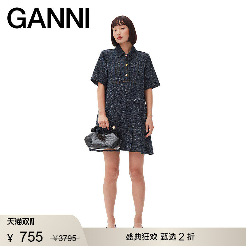 【甄选折扣】GANNI女装 翻领优雅牛仔短裙夏衬衫连衣裙 J1546077