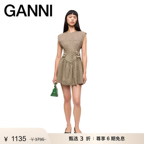 【甄选折扣】GANNI女装 法式优雅气质圆点收腰连衣裙短裙W0265177