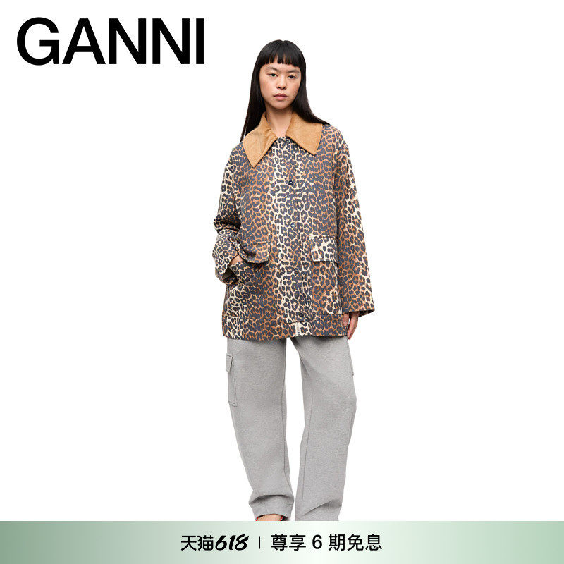 GANNI女装 豹纹灯芯绒娃娃领夹克外套 W0391859