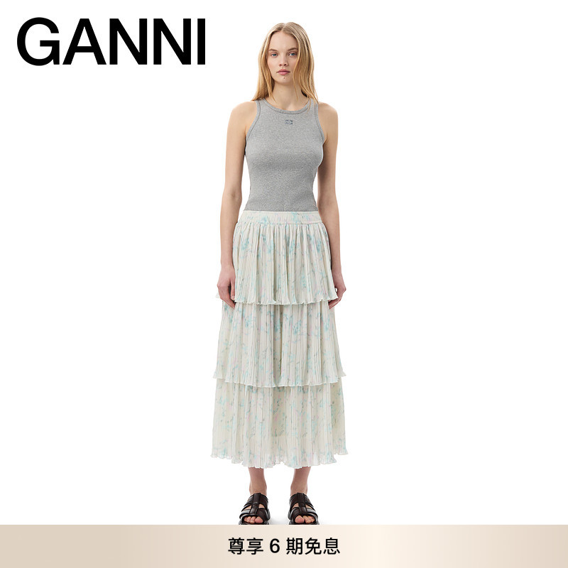 GANNI女装 豆腐碎花百搭休闲舒适长裙简约半身裙蛋糕裙 F9727795