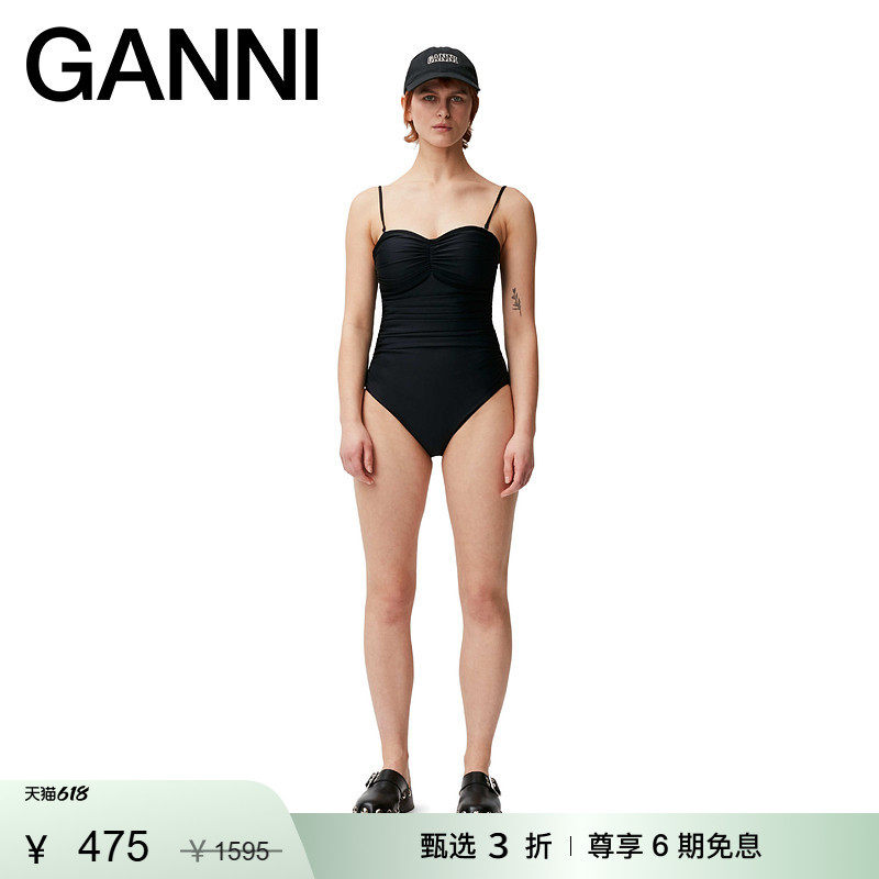 【甄选折扣】GANNI女装 心形领裙子细肩带吊带泳装泳衣 A4049099