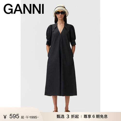 GANNI女装新款黑色泡泡袖长