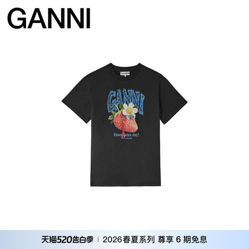 【春夏新款】GANNI女装 草莓印花圆领T恤衫休闲短袖 A1050257252