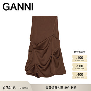 GANNI女装 W1007979 深棕色优雅复古层次褶皱半身裙