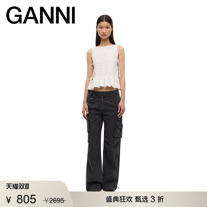 【甄选折扣】GANNI女装 轻薄黑色运动工装秋季休闲长裤 W0446252