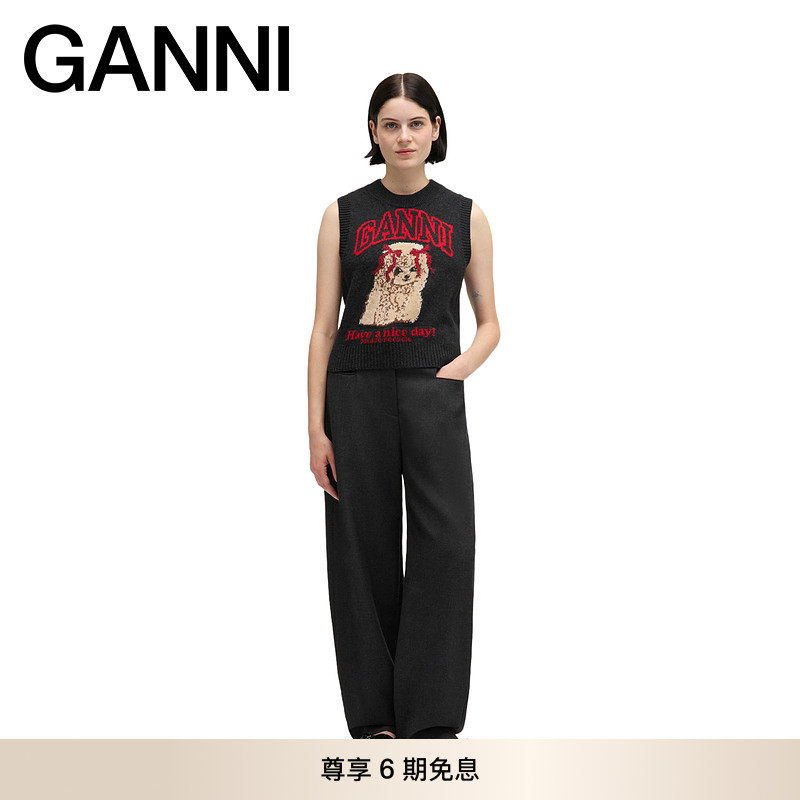 【限时优惠】GANNI女装 贵宾犬马甲背心无袖针织毛衣 A1070044052