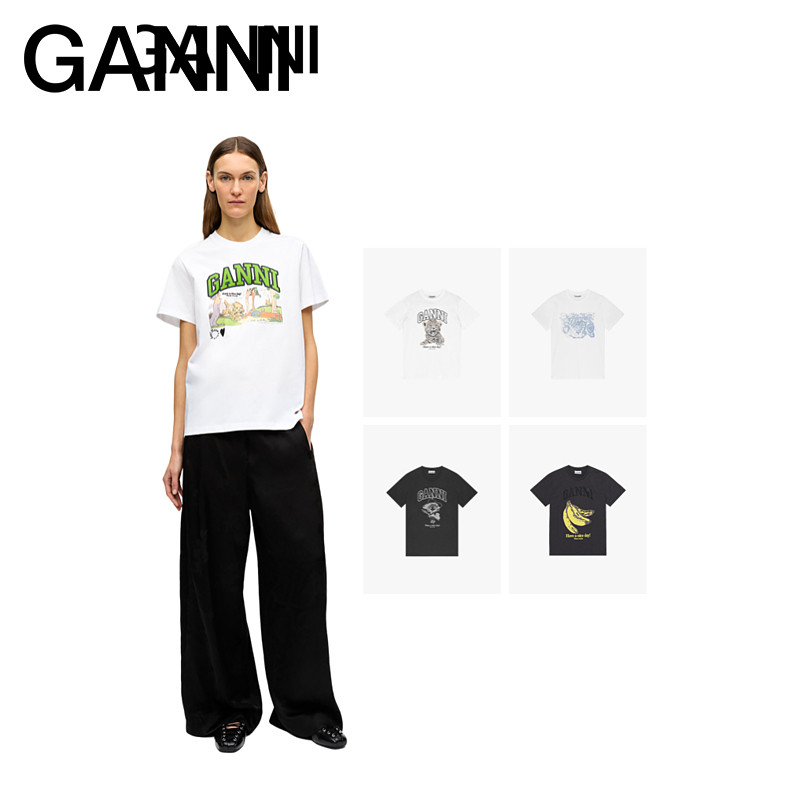 【独家惊喜盒】GANNI女装 动物印花T恤纯棉休闲款宽松夏短袖上衣