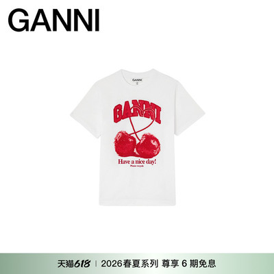 【春夏新款】GANNI女装 樱桃短袖上衣纯棉休闲白T恤 A1050247151